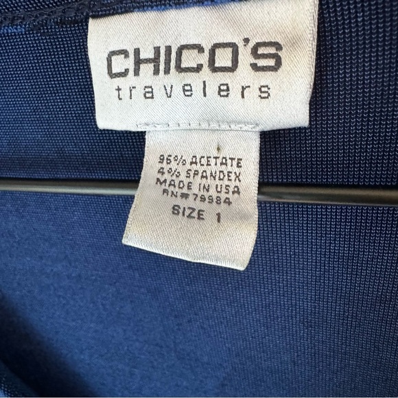 Chicos Travelers Royal Blue Long Sleeve Stretchy Knit V-Neck Tunic Size M - Picture 3 of 5
